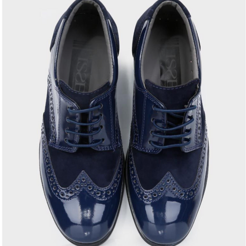 Lace Up Italian Wing Tip Shoes Navy